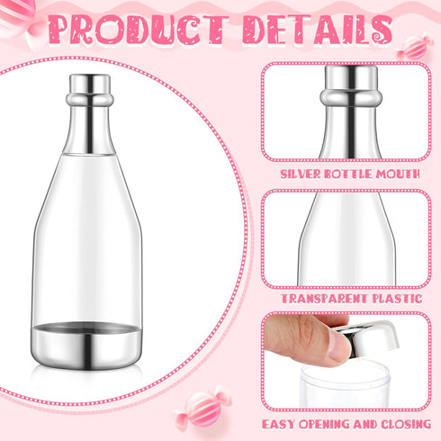 60 Set, Gerrii Pcs Silver Champagne Bottle Container Mini Champagne Candy Bottles Plastic DIY Favor Candy Jars