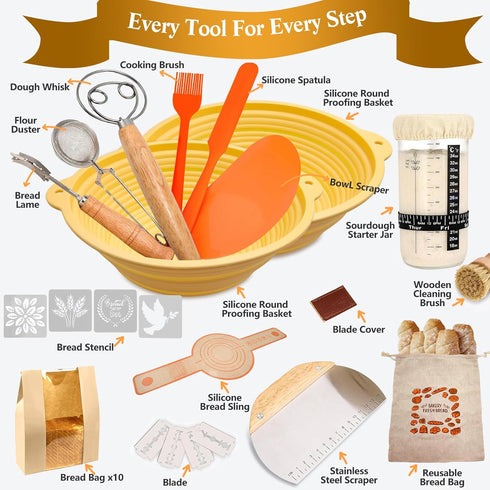 33 Sourdough Bread Baking Supplies, PCS Sourdough Starter Kit, Sour Dough Kit Tools, Bread Making Tools Kits Includes