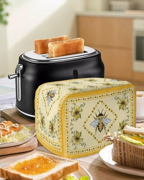 Summer Bee 4 Slice Toaster Cover, Large Kitchen Appliance Dust Protection with Rustic Sunflower Design