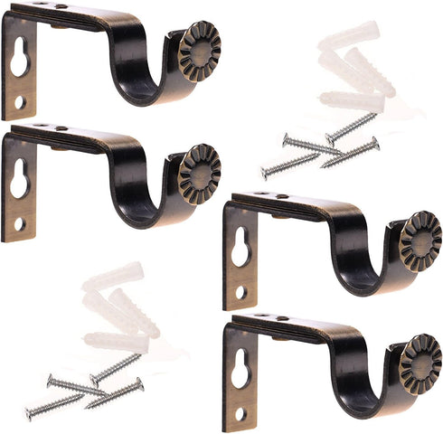 Set of 4 Heavy Duty Bronze Color Curtain Rod Brackets for 3/4 or 5/8 Inch Rod