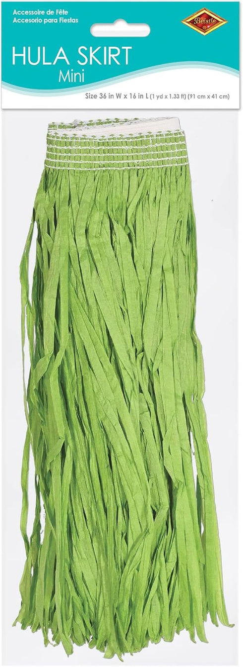 Beistle Adult Size Green Paper Grass Hula Skirt, Short Luau Costume Accessory, One