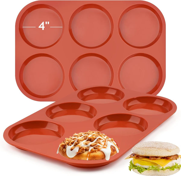 JOERSH 2-PK Silicone Egg Mold, 4" Jumbo Size Muffin Top Pan, Non-Stick Round Molds for Breakfast
