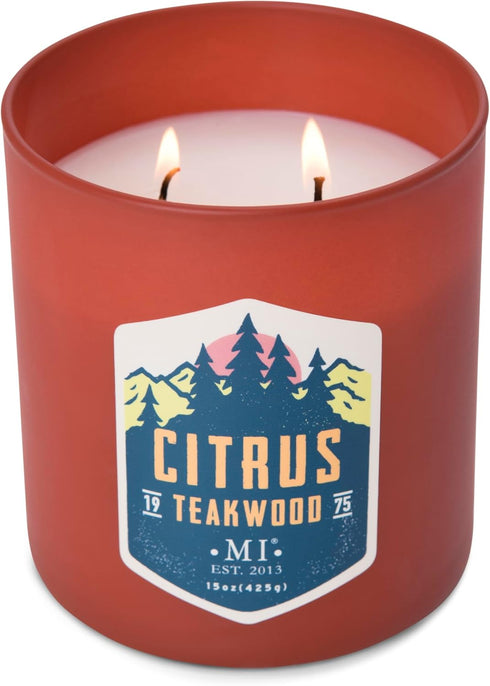 Manly Indulgence Citrus Teakwood Scented Candles for Men, 2 Wick, 15 oz Premium Soy Blend Wax, 60H Burn