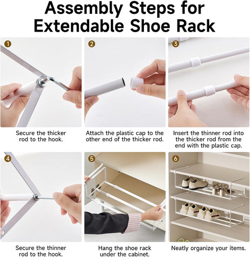 Closet, Organization(White,2PCS) Expandable Hanging Shoe Rack Organizer for Adjustable Shoe Rack Under Cabinet Shelf