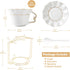 Trim,Set 6 (7 OZ), Set DUJUST Tea Cups and Saucers with Golden of Luxury Relief Printing Coffee Cups with Metal Stand