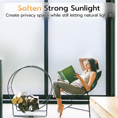 LUTE Frosted Glass Window Film, Static Cling Removable Heat Control Coverings for Bathroom, 17.5" x 78.7" (Pure)