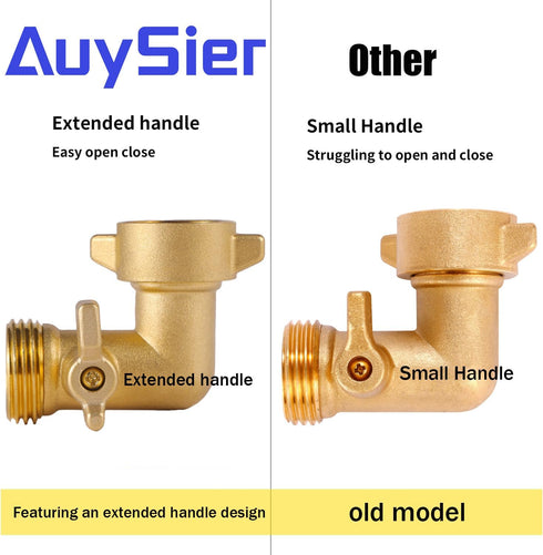 AuySier 90 Elbow Elbow 3/4" Brass Degree Hose for RV, Garden Hose Connector with Shut Off Valves, Garden Hose