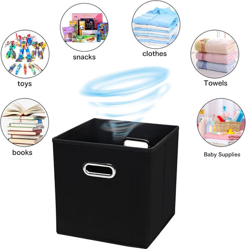 Black Fabric Storage Bins Cube, 11x11x11 Fabric Cubby Organizer Baskets with Handle, Foldable Basket for Closet, Set of