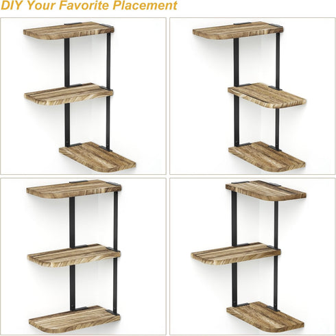 3 Love-KANKEI Corner Shelf Wall Mount of Tier Rustic Wood Floating Shelves for Bedroom Living Room Bathroom Kitchen