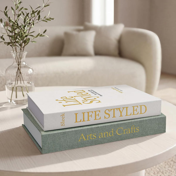 Realistic Decorative Book Boxes with Hidden Storage, Set of 2 Linen Faux