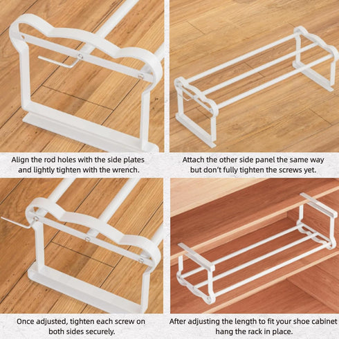 Fliqor Closet, 2 Pack Expandable Hanging Shoe Rack for Retractable Metal Under Shelf Rack, Adjustable Under Cabinet