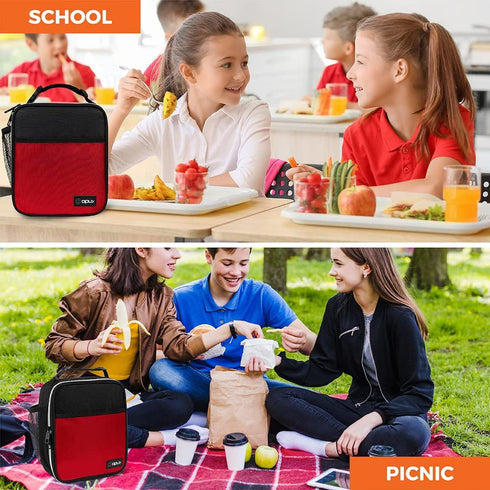 opux Premium Insulated Lunch Box, Red Soft School Lunch Bag for Kids, Leakproof Compact Cooler Tote for Men Women