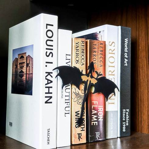 YUKEI 4th 6.7" Metal Fantasy Dragon Shelf Decor Wing Dragon Silhouette Bookend Ornament for Fantasy Readers and Book