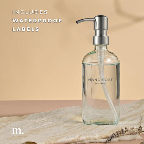 MaisoNovo Hand Soap Dispenser, 16.9 fl oz Clear Glass with Silver Pump, Bathroom Soap Dispenser x 1