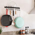 Wallniture Gourmet Kitchen Rail with 10 Hooks, Wall Mounted Utensil Holder Rack, Black