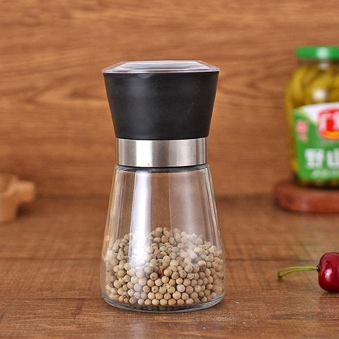 Manual Refillable Pepper Grinder - 6 Oz Glass Grinders for Pepper, Salt & Spices, Adjustable Rotor with 5 Settings