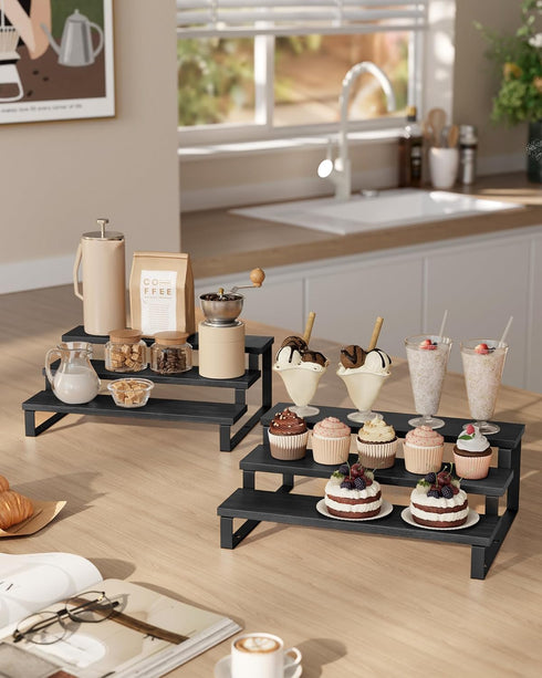 Set 2 3-Tier UKCS116B01 SONGMICS Display Risers, of Engineered Wood Perfume Organizer Stand, Cupcake Stand Holder
