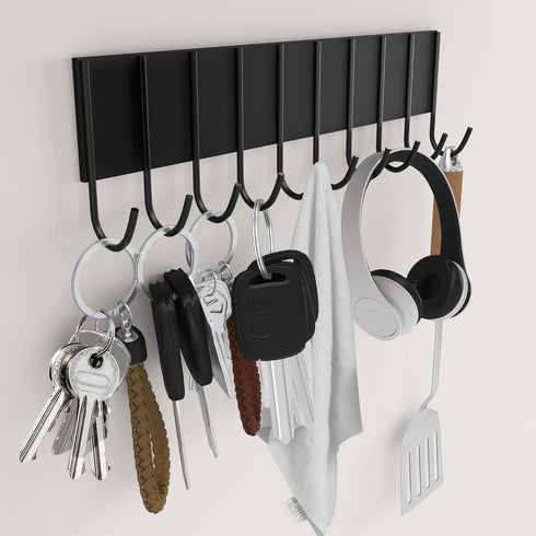 Magnetic Key Holder for Fridge with 10 Hooks, Strong Magnetic Utensil Holder for Wall, Kitchen Organizer