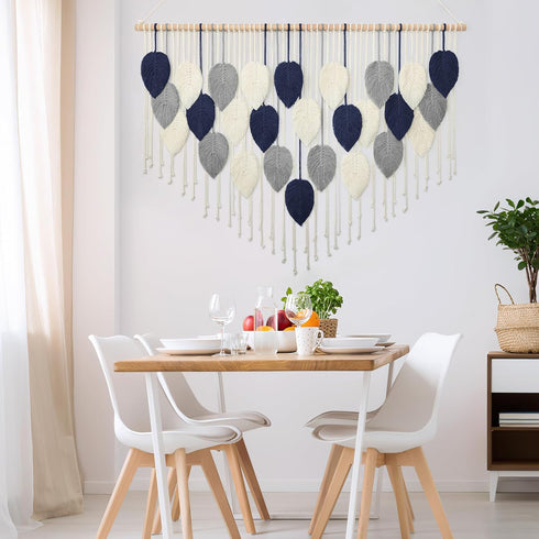 51.5"Wx33.5"L Weldomcor Large Macrame Wall Hanging Leaf Boho Woven Tapestry, Bohemian Chic Wall Hanging Feather