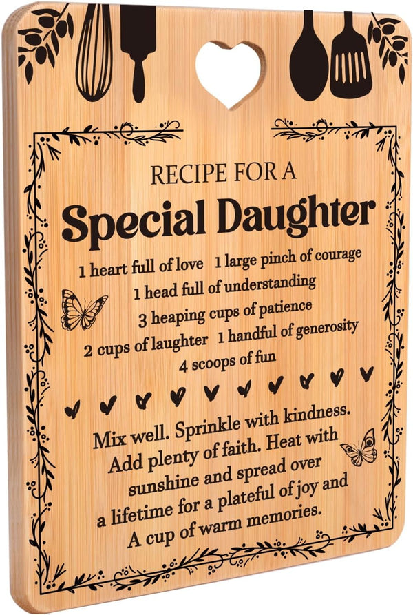 Daughter Birthday Gifts - "Recipe for a Special Daughter" Engraved Bamboo Cutting Board, 11x8.5x0.35 in.