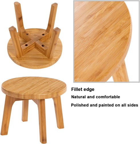 GOBAM Bamboo Step Stool - 7.3 inches Sturdy Foot Stool for Adults and Kids, Portable Wooden Stool for Kitchen and