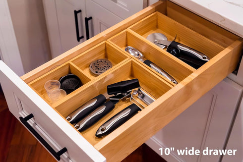 Umilife Drawer Organizer Storage Boxes - 2.5" High Bamboo Drawer Dividers with 5 Rearrangeable Bins for Kitchen & Office