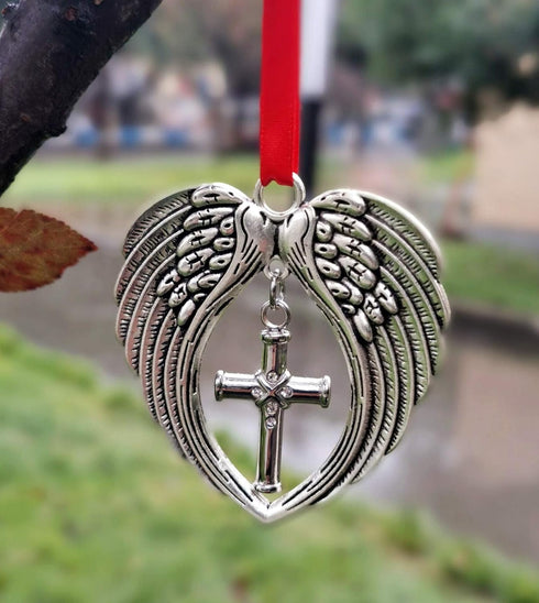 JUPPE Memorial Sympathy Gift - Angel Wings Christmas Ornament Decoration - A Piece of My Heart Lives in Heaven