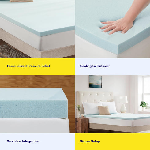 Twin Mattress Topper 2 Inch Gel Infused Memory Foam Cooling Pad, CertiPUR US Certified, Blue for Enhanced Sleep Quality