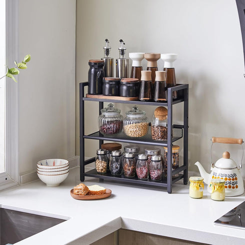 IBUYKE 3-Tier Spice Rack Industrial Counter Shelf, Desktop Storage Organizer Standing Seasoning Rack for Kitchen,