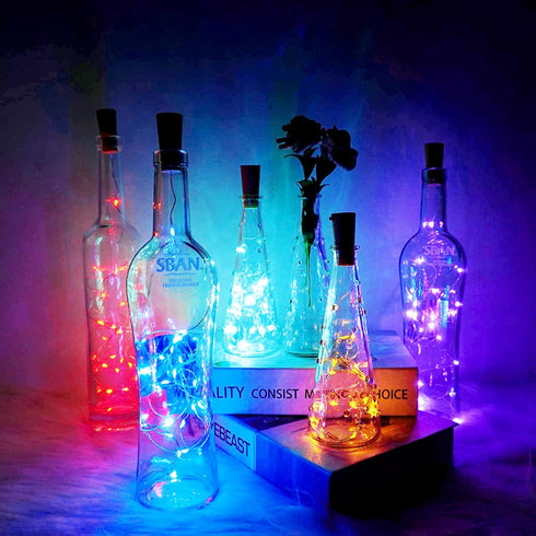 SmilingTown 15 Pack Wine Bottle Cork Lights, 10 LED, 40 Inches, Battery Operated Silver Wire Fairy Mini String Lights