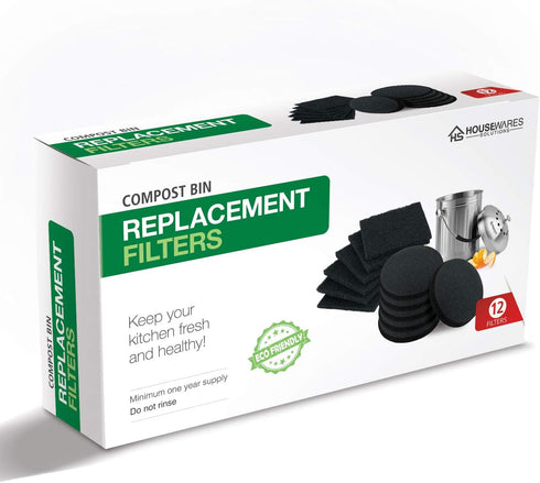 12 Pieces Counter Top Activated Carbon Compost Bin Filters - Extra Thick Indoor Pail Replacement Charcoal Filters