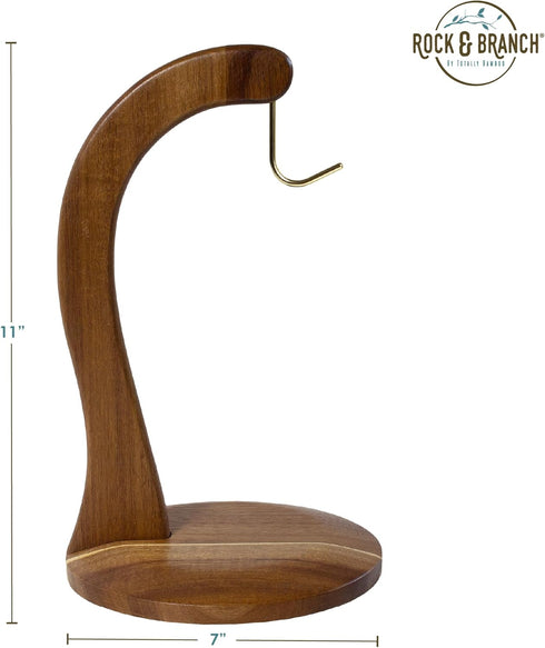 Acacia Wood Banana Stand with Metal Hook - Stylish Hanger for Fresh Bananas