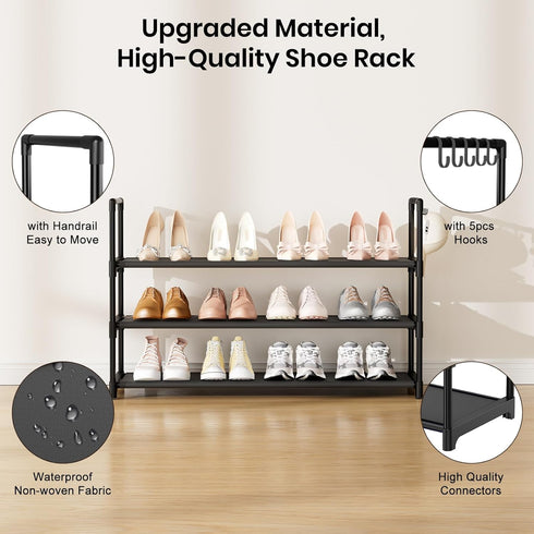 Closet 12-15 3 VILICK Shoe Rack for Shoe Organizer Space Saver Storage for Pair Shoe Shelf with Hook Free Standing Tier