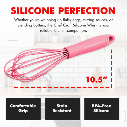Chef Craft Premium Silicone Wire Cooking Whisk, 10.5 Inch in Pink