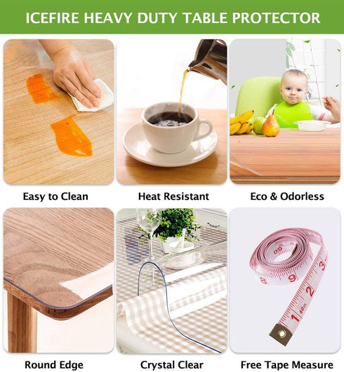Eco Thick Clear Plastic Tablecloth Protective Cover for Dining Kitchen Table, Wipeable Waterproof PVC, 30" x 30"