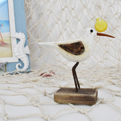 Wooden Sea Birds Decor, 4.1 Inch Wood Seagull Statue, Coastal Seabird Figurines for Home Garden Outdoor