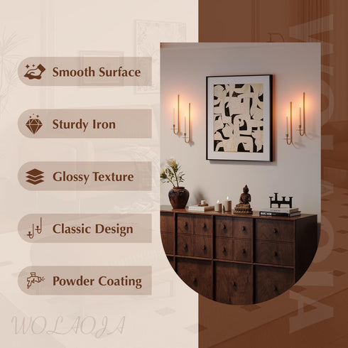 Set 4 Metal Wall Candle Sconce Holder of Wall Mount Candle Holder Pillar Holder Brass Modern Wall Candle Sconces