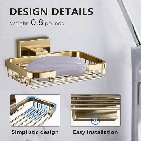 SEIDO 304 4.8" 3.2" Gold Soap Dish for Shower, Stainless Steel Double-Locking Soap Holder, Wall Mount Soap Bar Holder
