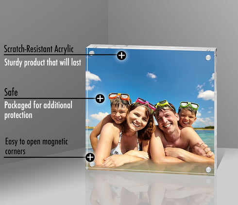 Americanflat 4x4 Acrylic Picture Frame - Double Sided Frames with Magnetic Corners for Desk or Tabletop Display