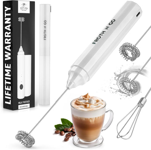 Zulay Kitchen Powerful Rechargeable Milk Frother with Case - Froth N Go Compact Handheld Foam Maker for Lattes