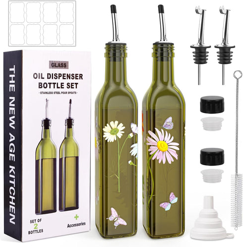 COOLMI Oil and Vinegar Dispenser Set - 17oz/500ML Premium Glass Olive Oil