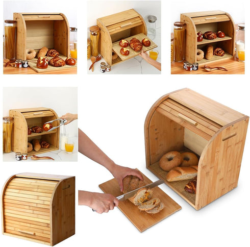 2 15" 9.8" 14.2", 15 mm G.a HOMEFAVOR Bread Box, Layer Bamboo Bread Boxes for Kitchen Food Storage, Large Capacity