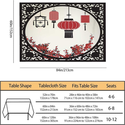 TKS MITLAN 60 84 Inch 6-8 Chinese Lantern Decorative Rectangle Tablecloth Festival Window Flower Cherry Pattern