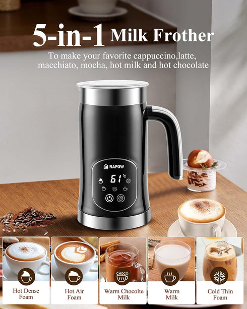 5-in-1 11.8oz Working-110V Milk Frother and Steamer - Upgraded Automatic Milk Steamer Hot & Cold Foam Maker and Milk