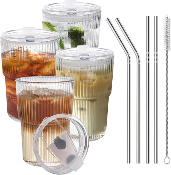 HIGIINC Iced Coffee Cups With Lids and Straws 4 Pcs, 16 OZ Unbreakable