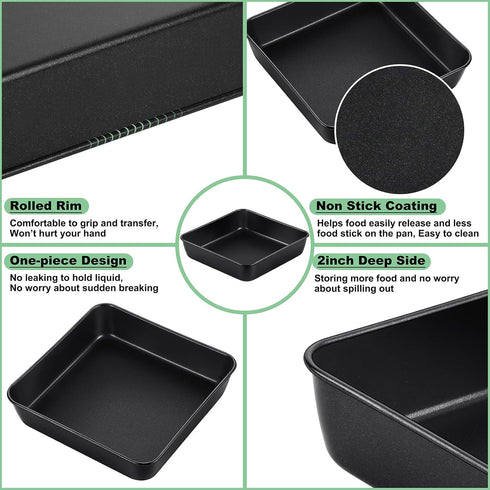 TeamFar Square Baking Pan, 8 inch Coated Square Cake Brownie Lasagna Pan with Stainless Steel Core & Non Stick