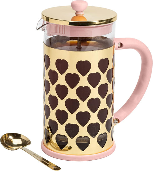 Paris Hilton French Press Coffee Maker - 2-Piece Set with Heart Shaped Measuring Scoop, 8-Cup or 34-Ounce, Pink