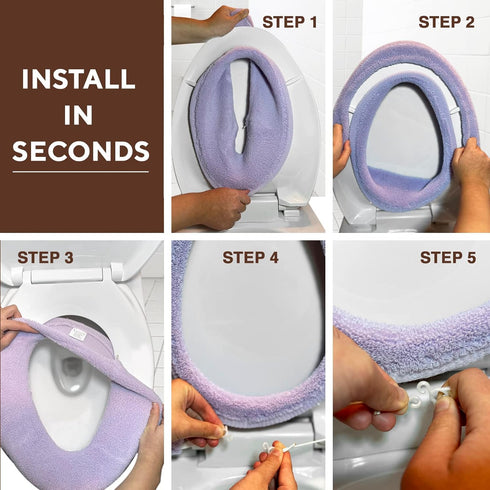 Soft Toilet Seat Cover - Plush, Thick Fabric Warmer for Round, Elongated 14x18" Toilet Seats - Light Lavender
