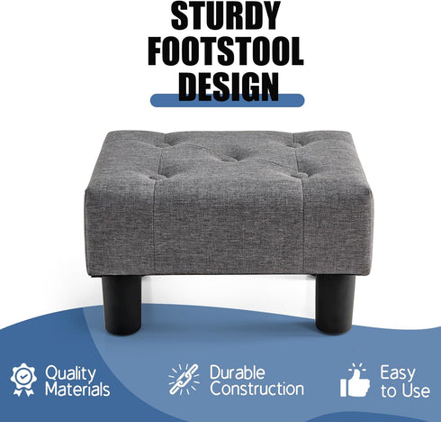 BRIAN & DANY Small Foot Stool, Linen Foot Stools with Legs, Stable Small Footstool for Living Room, Grey
