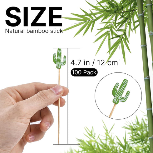 PuTwo - 100pcs Handmade Bamboo Cocktail Picks 4.7” in Green Cacti